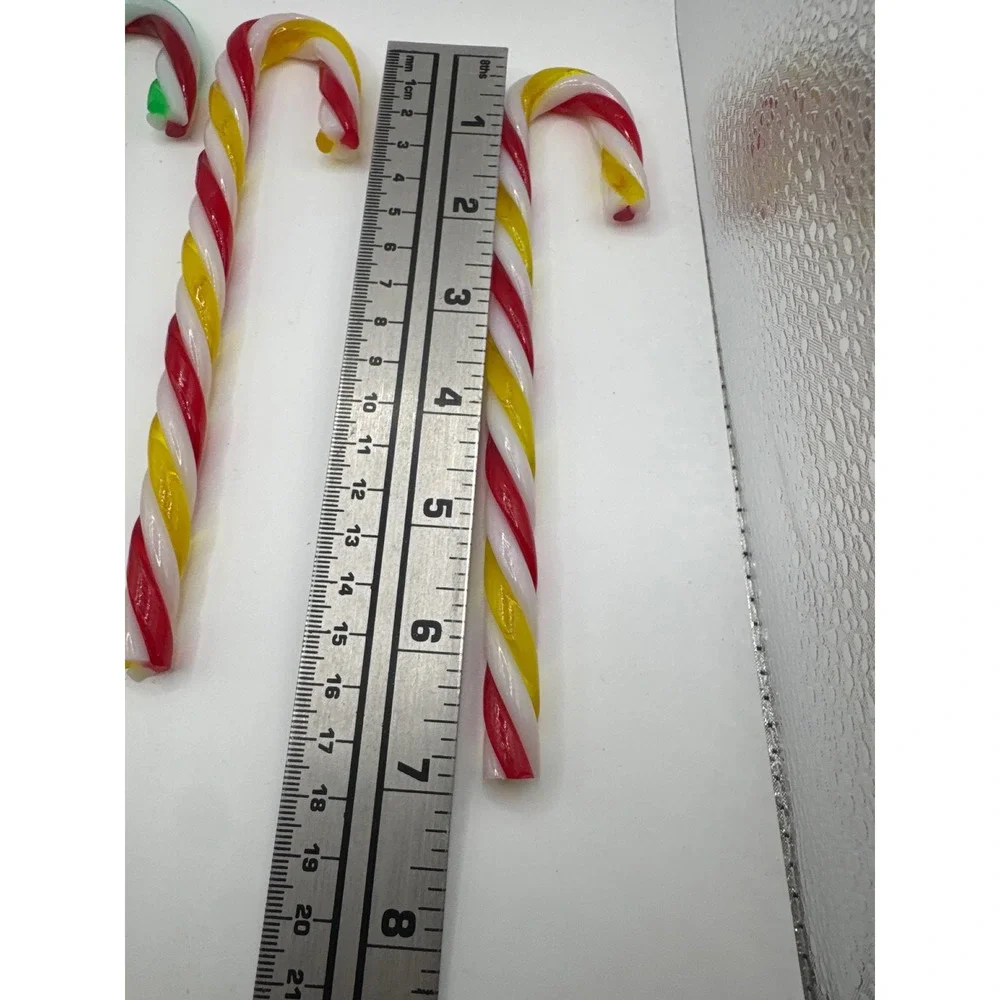 Vintage Lucite Candy Cane Ornaments Set of 5 Red Green Yellow